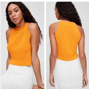 Aritzia XS Wilfred Crevier Knit Top Mustard Yellow High Neck Halter Sleeveless